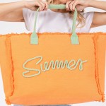 Wholesale sewn Rope Summer Letter Fringed Canvas Tote Bag Full Zipper Closure Li