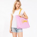 Wholesale sewn Rope Summer Letter Fringed Canvas Tote Bag Full Zipper Closure Li