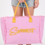 Wholesale sewn Rope Summer Letter Fringed Canvas Tote Bag Full Zipper Closure Li