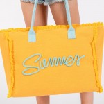 Wholesale sewn Rope Summer Letter Fringed Canvas Tote Bag Full Zipper Closure Li