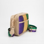 Wholesale gold Vegan Leather Glitter Mardi Gras Sling Bag Guitar Strap Full Zipp