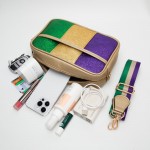 Wholesale gold Vegan Leather Glitter Mardi Gras Sling Bag Guitar Strap Full Zipp