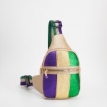 Wholesale gold Vegan Leather Glitter Mardi Gras Sling Bag Guitar Strap Full Zipp