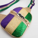 Wholesale gold Vegan Leather Glitter Mardi Gras Sling Bag Guitar Strap Full Zipp