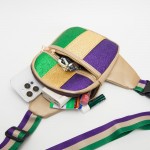 Wholesale gold Vegan Leather Glitter Mardi Gras Sling Bag Guitar Strap Full Zipp