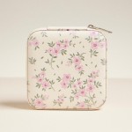 Wholesale floral Print Vegan Leather Travel Jewelry Box Full Zipper Closure Mirr