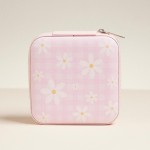 Wholesale plaid Flowers Print Vegan Leather Travel Jewelry Box Full Zipper Closu