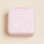 Wholesale plaid Flowers Print Vegan Leather Travel Jewelry Box Full Zipper Closu