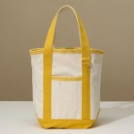Small Canvas Tote Bag 

- 1 Open External Pocket 
- Metal Key Ring 
- Approximately 10.75" L X 8.5" T X 5" D 
- Handle Drop 5" L
- 100% Cotton