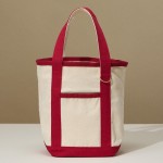 Small Canvas Tote Bag 

- 1 Open External Pocket 
- Metal Key Ring 
- Approximately 10.75" L X 8.5" T X 5" D 
- Handle Drop 5" L
- 100% Cotton