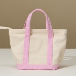 Mini Canvas Tote Bag 

- Zip Closure
- Handle Drop 2" L 
- Approximately 9" L X 6" T X 3.5" D 
- 100% Cotton