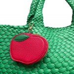 Wholesale vegan Leather Fruit Coin Pouch Key Ring Full Zip Closure L