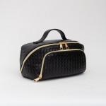Wholesale woven Vegan Leather Travel Makeup Bag Full Zipper Closure Outer Zip Po
