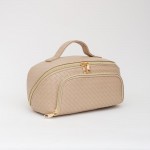 Wholesale woven Vegan Leather Travel Makeup Bag Full Zipper Closure Outer Zip Po