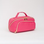 Wholesale woven Vegan Leather Travel Makeup Bag Full Zipper Closure Outer Zip Po