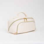 Wholesale woven Vegan Leather Travel Makeup Bag Full Zipper Closure Outer Zip Po