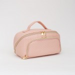 Wholesale woven Vegan Leather Travel Makeup Bag Full Zipper Closure Outer Zip Po