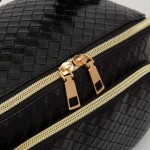 Wholesale woven Vegan Leather Travel Makeup Bag Full Zipper Closure Outer Zip Po