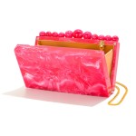 Marble Acetate Clutch With Ball Accents 

- Magnetic Closure
- Velvet Lining 
- 1 Open Pocket
- Removable Crossbody Chain Strap 
- Made In India 
- Approximately 7.75" L X 4.75" T X 2.75" D