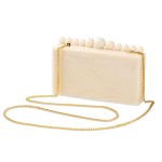 Marble Acetate Clutch With Ball Accents 

- Magnetic Closure
- Velvet Lining 
- 1 Open Pocket
- Removable Crossbody Chain Strap 
- Made In India 
- Approximately 7.75" L X 4.75" T X 2.75" D