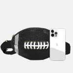 Wholesale rhinestone Glitter Football Crossbody Bag Zip Closure Lined Body Adjus