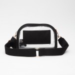 Wholesale clear Crossbody Bag Vegan Leather Trim Zip Closure Open Outer Pocket R