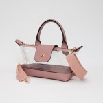 Wholesale clear Tote Crossbody Bag Vegan Leather Trim Full Zip Closure Twist Loc