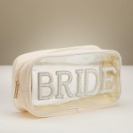 Wholesale pearl Rhinestone Studded BRIDE Clear Pouch Full Zip Closure L T D