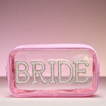 Wholesale pearl Rhinestone Studded BRIDE Clear Pouch Full Zip Closure L T D