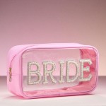 Wholesale pearl Rhinestone Studded BRIDE Clear Pouch Full Zip Closure L T D