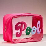 Wholesale cursive Pool Chenille Patch Clear Pouch Full Zip Closure L T D