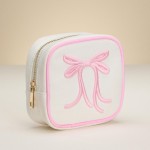Wholesale canvas Pouch Embroidered Bow Detail Full Zip Closure Lined Body L T D