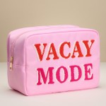 Wholesale nylon VACAY MODE Chenille Patch Pouch Full Zip Closure Lined Body L T
