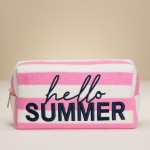 Wholesale hello Summer Embroidered Stripe Terry Cloth Pouch Full Zip Closure Li