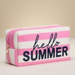 Wholesale hello Summer Embroidered Stripe Terry Cloth Pouch Full Zip Closure Li