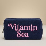 Wholesale vitamin Sea Embroidered Terry Cloth Pouch Full Zip Closure Lined Body