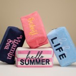 Wholesale vitamin Sea Embroidered Terry Cloth Pouch Full Zip Closure Lined Body