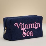 Wholesale vitamin Sea Embroidered Terry Cloth Pouch Full Zip Closure Lined Body