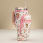 Wholesale crossbody Petite Pink Flowers Print Neoprene Tumbler Holder Fits oz Tu