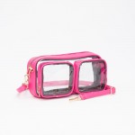 Wholesale clear Crossbody Bag Vegan Leather Trim Two Clear Outer Pockets Zip Clo