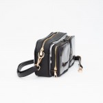 Wholesale clear Crossbody Bag Vegan Leather Trim Two Clear Outer Pockets Zip Clo