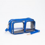 Wholesale clear Crossbody Bag Vegan Leather Trim Two Clear Outer Pockets Zip Clo