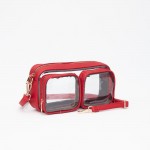 Wholesale clear Crossbody Bag Vegan Leather Trim Two Clear Outer Pockets Zip Clo