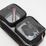 Wholesale clear Crossbody Bag Vegan Leather Trim Two Clear Outer Pockets Zip Clo