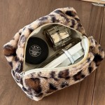 Wholesale furry Leopard Print Pouch Full Zip Closure Lined Body L T D