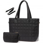 Wholesale nylon Quilted Tote Bag Vegan Leather Accents Full Zip Closure External