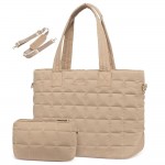 Wholesale nylon Quilted Tote Bag Vegan Leather Accents Full Zip Closure External