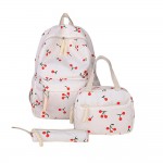 Nylon Cherry Print Backpack Set

- 1 Mini Tote & 1 Pencil Case included 
- 3 Zip & Two Open Outer Side Pockets
- 1 Open Laptop Pocket
- Adjustable Straps
- Approximately 16" T X 13" L X 6" D