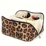 Wholesale vegan Leather Animal Print Travel Makeup Bag Full Zipper Closure Inter