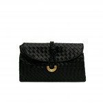 Wholesale vegan Leather Woven Twist Lock Crossbody Bag Double Flap One internal